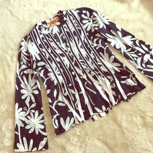 Tory Burch navy and white floral ribbon blouse